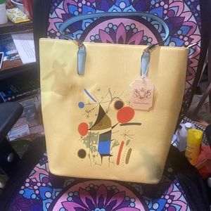 NWT Handbag Republic purse/tote yellow w/Joan MIRO image.slight peeling,see pic